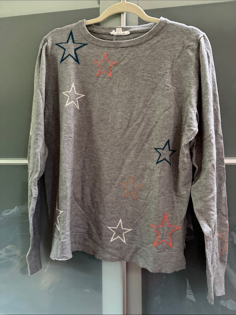 THML Gray Crewneck Sweater with Multicolor Star Pattern
